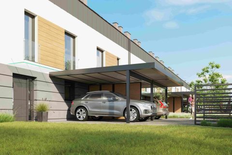 Carport jednostanowiskowy z cofniętymi podporami